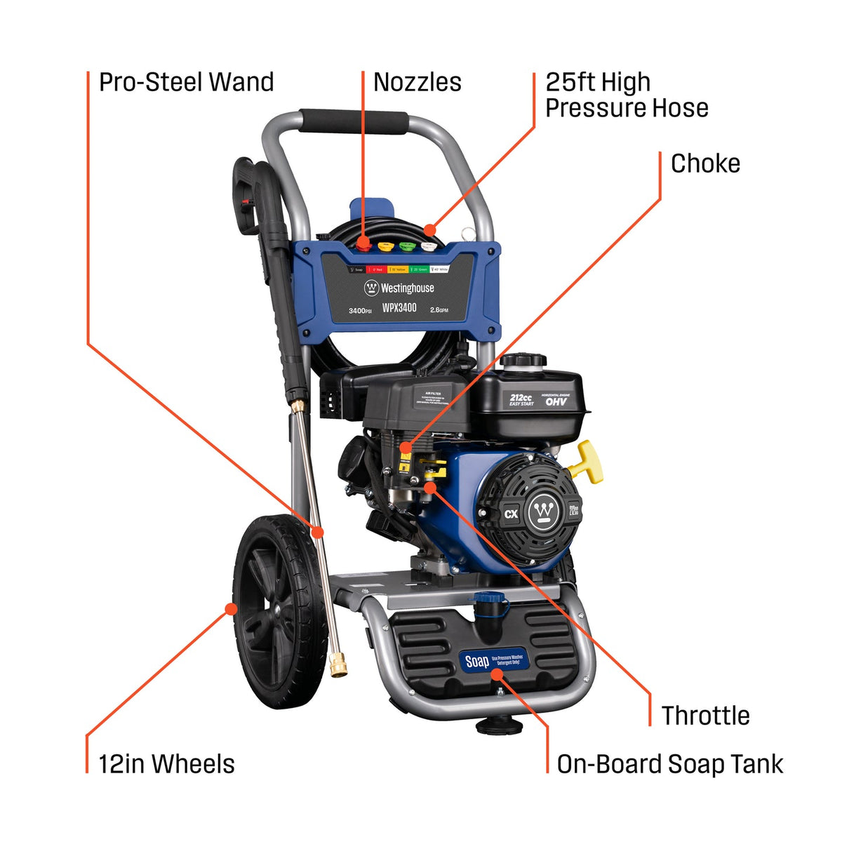 Westinghouse WPX3400 Gas Powered Pressure Washer - 3400 PSI - 2.6 GPM